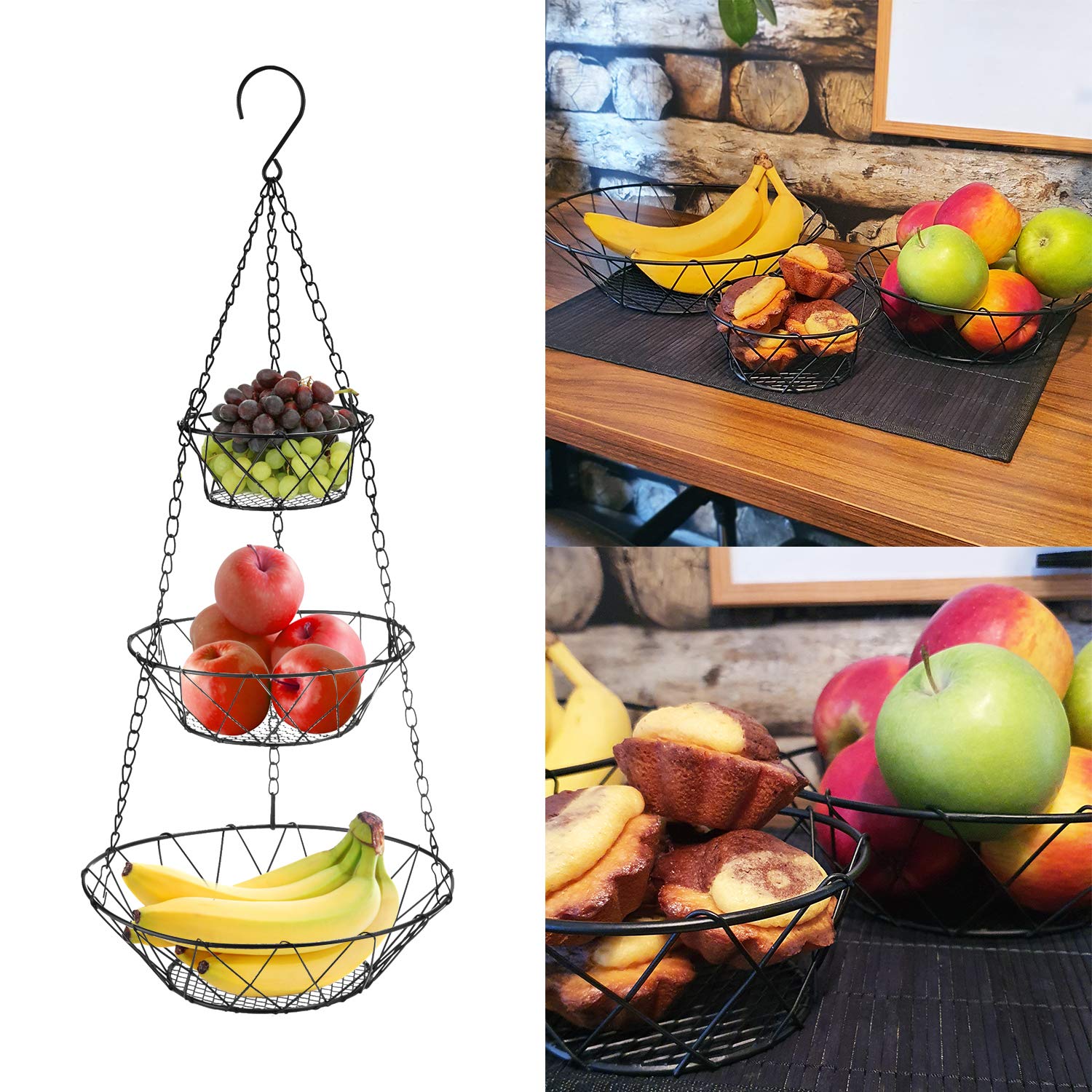 Fruitmand Met 2 Verdiepingen - Hangmand - Etagère - Fruitschaal - Hangmand Keuken