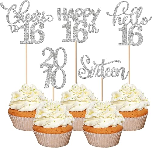 Vista 68 de Rsstarxi Paquete de 30 decoraciones para cupcakes de cumpleaños de 14 años con purpurina 2011 Hello 14 Cheers to 14 años de edad, catorce años, Negro