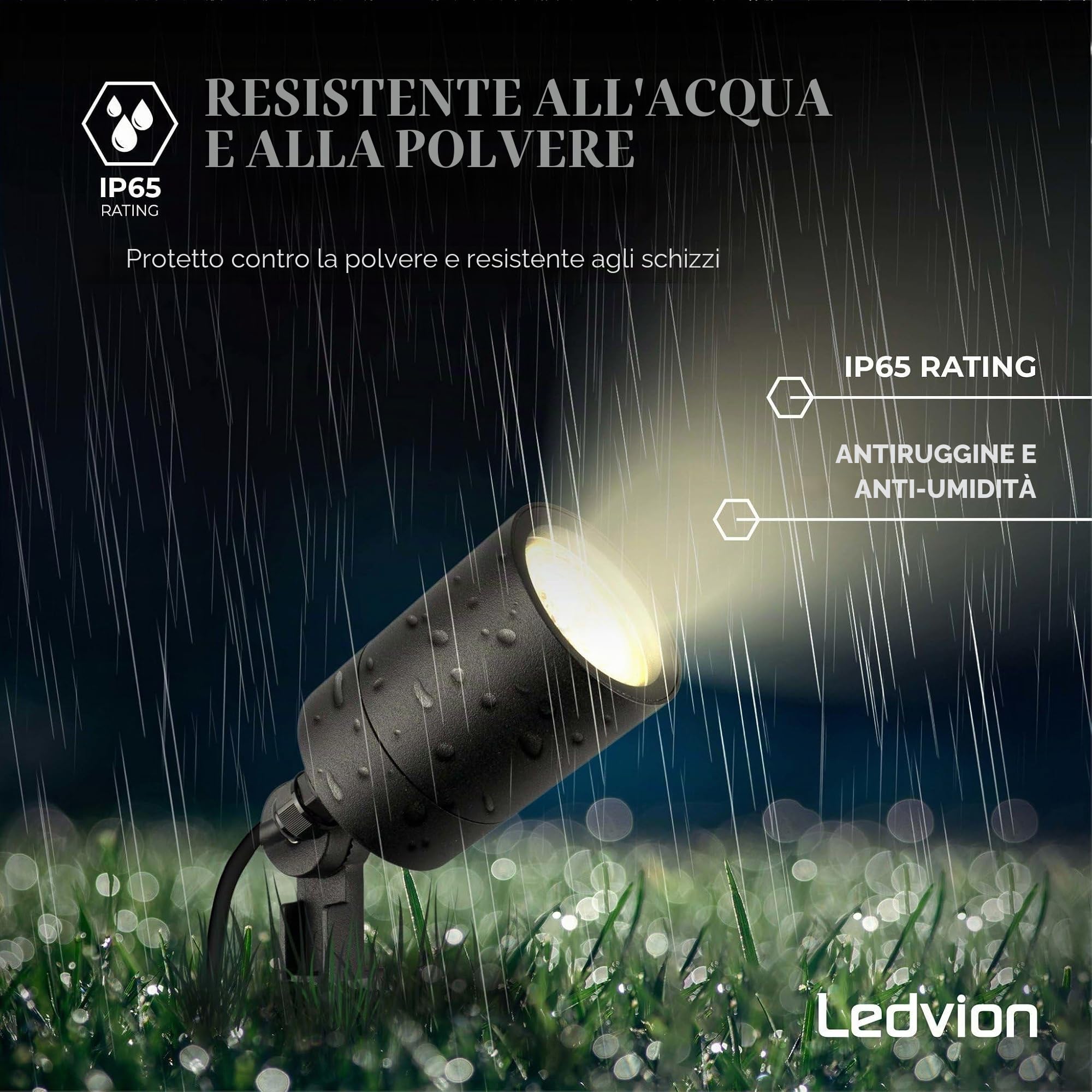 Ledvion 6 pezzi Faretti Esterno Lampade IP65 3W 2700K GU10 picchetto | Per giardino terrazza vialetto aiuole e luce decorativa esterna