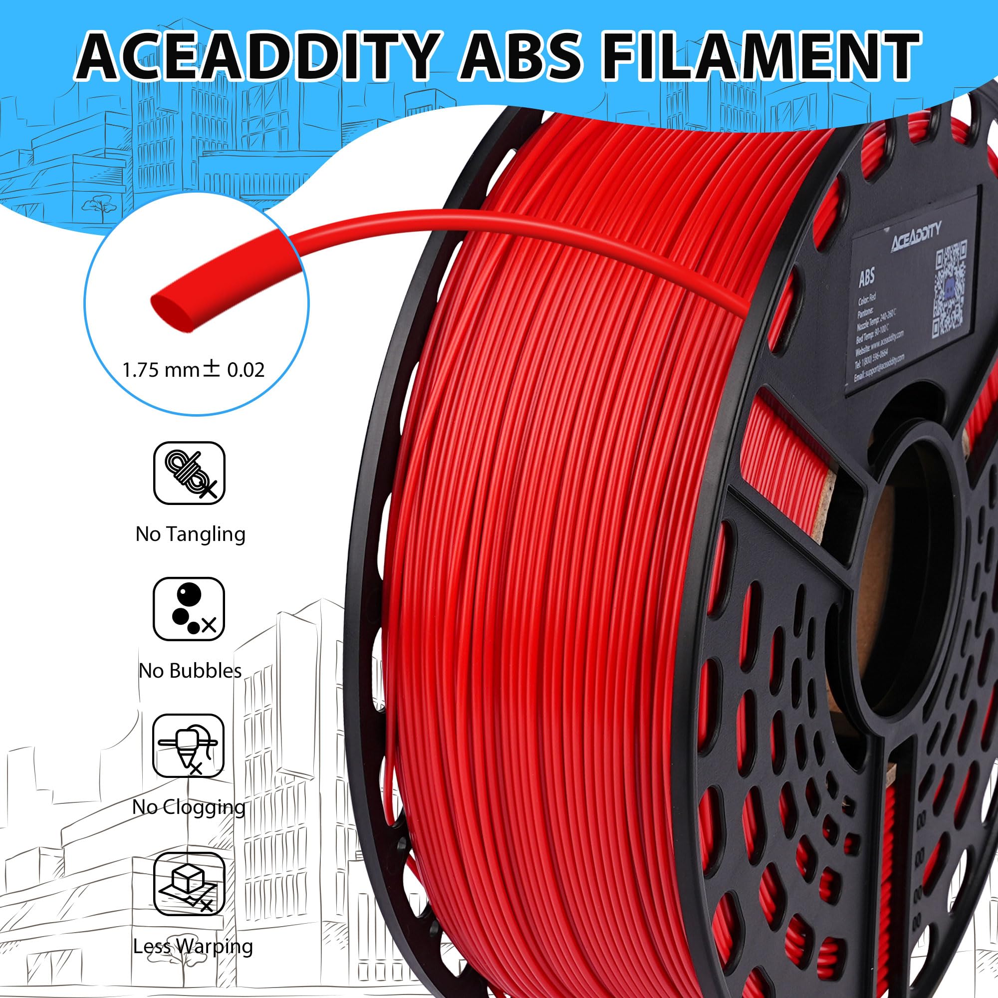 AceAddity ABS 3D Printer Filament, Heat Resistant, Dimensional Accuracy +/- 0.02 mm,1 kg Spool, 1.75 mm (Red)