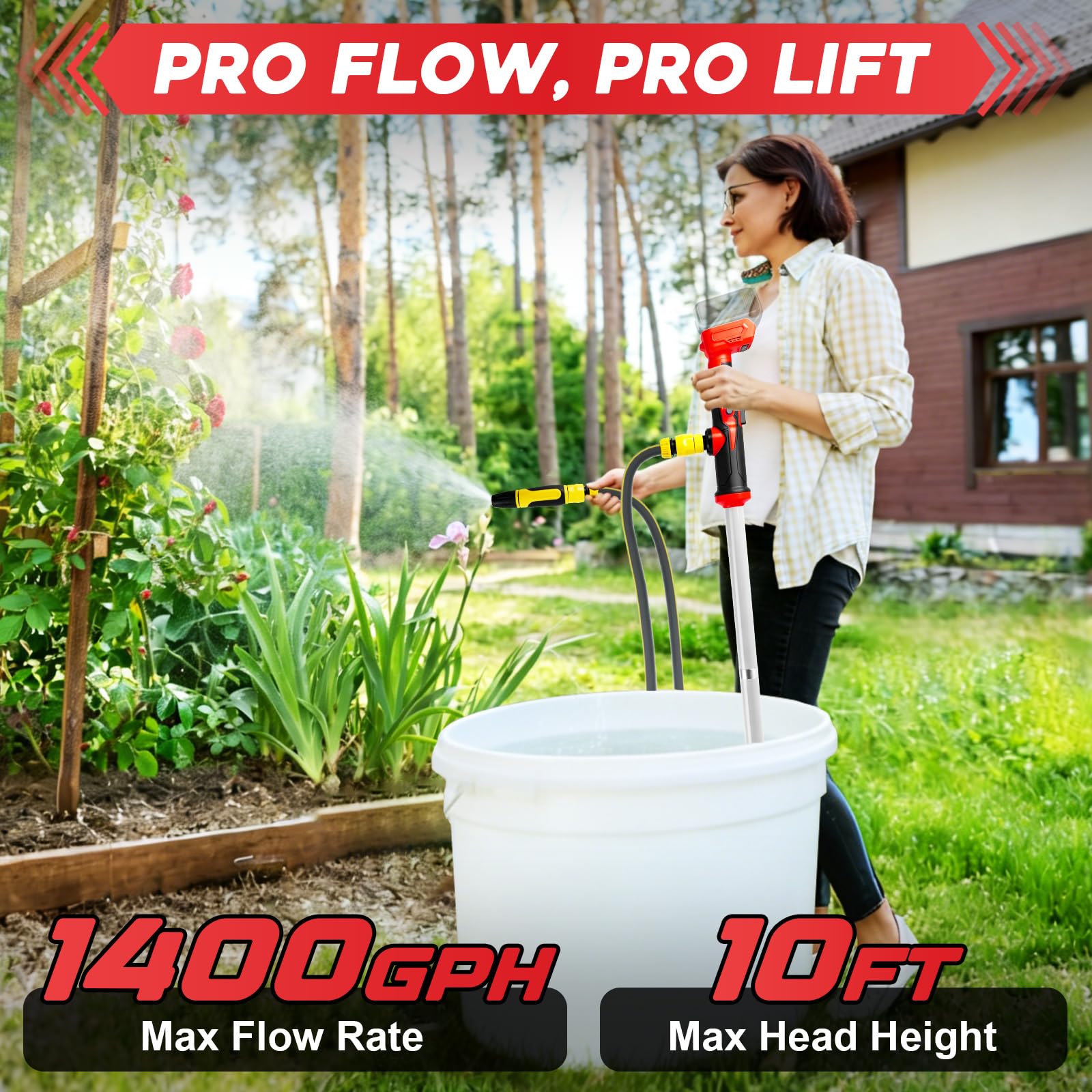 FormiPow Cordless Stick Water Transfer Pump for Milwaukee M18 Battery, 1400GPH Brushless Water Pump with 10FT Lift Distance, 39.5" Suction Depth, Electric Water Pump for Pool Garden Pond (No Battery) - 3