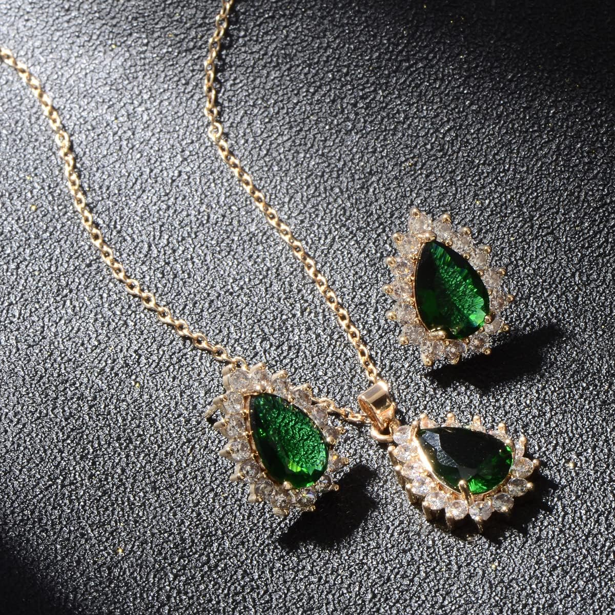 Bridal Jewelry Set for Women - Sterling Silver 14k White Gold/ Gold Plated Teardrop Crystal Cubic Zirconia Pendant Necklace Earrings Set for Wedding Bride Bridesmaids Girls Party Prom Birthday Valentine's Day Birthday Gift