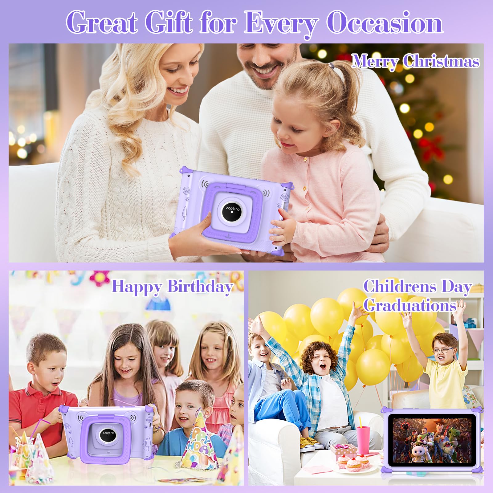 Kids Tablet 7 inch Tablet for Kids 3-12 32GB Toddler Children's Tablets with WiFi, YouTube, Baby Tablets with Shockproof Case, IPS Screen Parental Control GMS Education Games for Girls Boys (Purple)