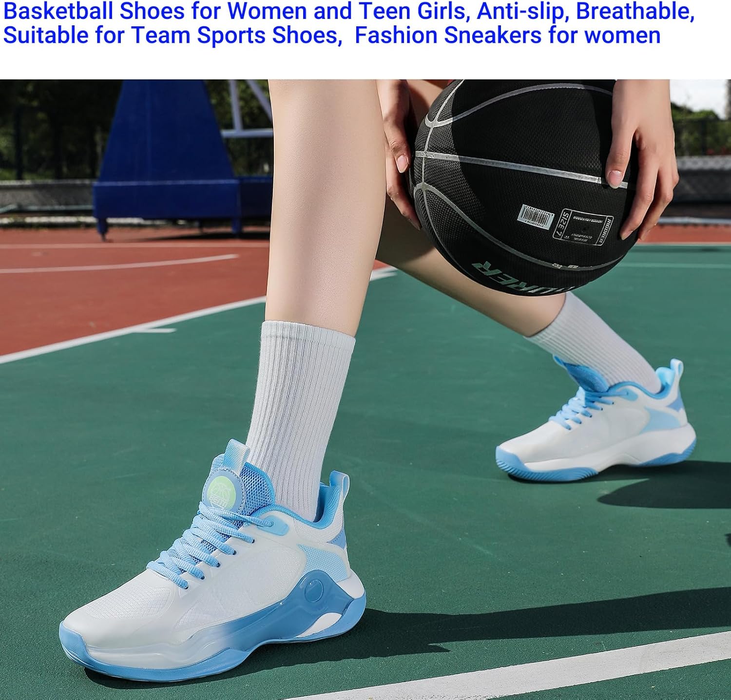Beita Basketball Shoes for Women Sport Shoes Fashion Sneakers Anti Slip Breathable,White Blue, 9