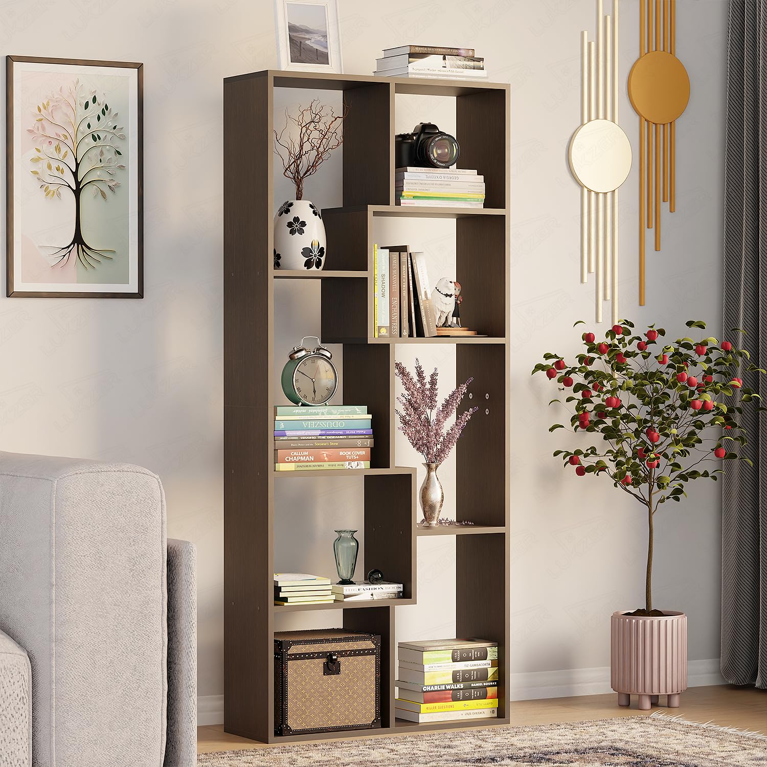 Lukzer 8-Shelf Modern Engineered Wood Bookcase with Storage, Display Rack & Open Bookcase–Versatile DIY Bookshelf for LivingRoom, Bedroom,Office,Study,Hallway – Wenge Finish, 164 x 24 x 70 cm (MR-004)-picture-27