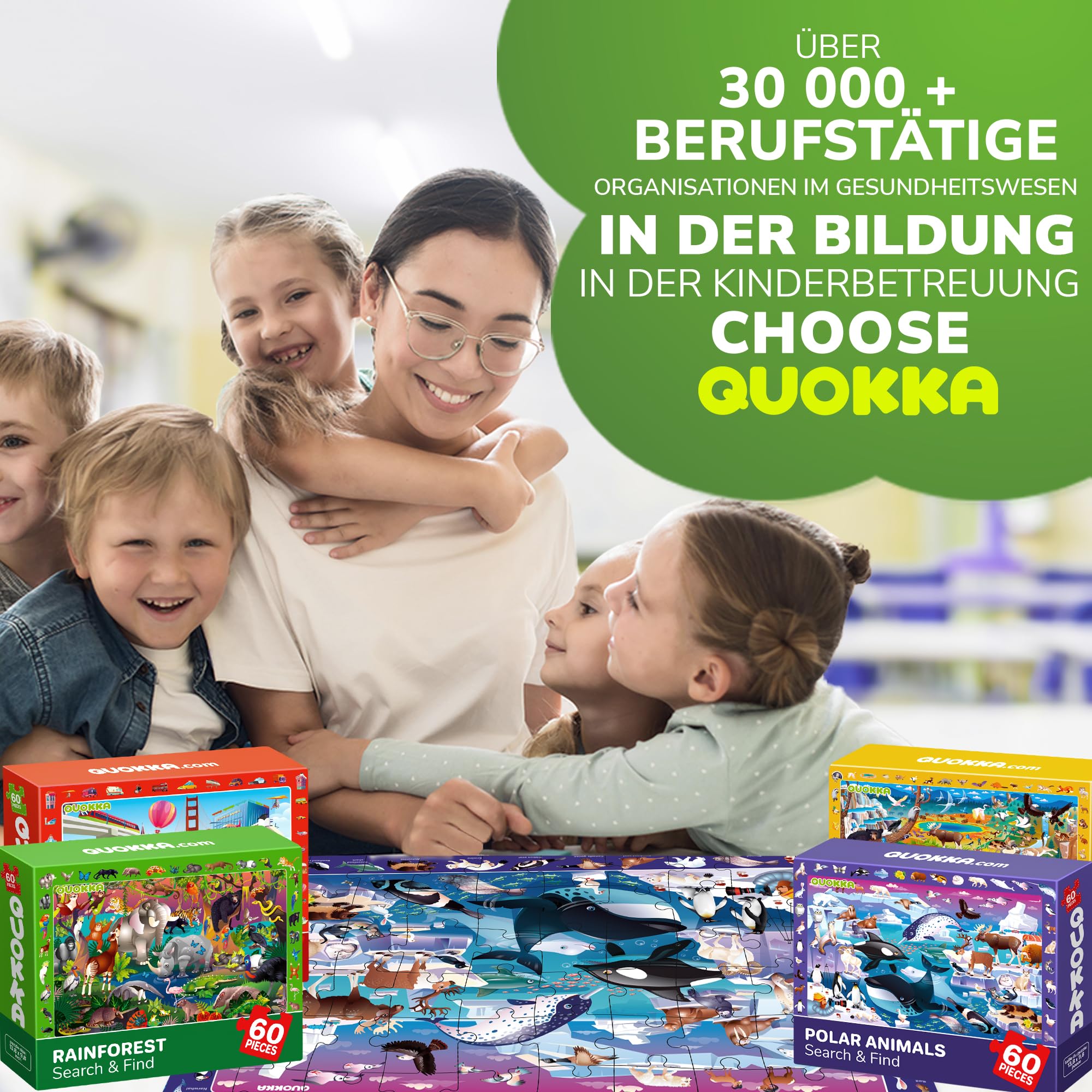 QUOKKA Puzzle ab 4 5 Für Kinder - 4x60 Teile Rahmenpuzzle ab 5 6 Jungen und Mädchen - Puzzle Spiele mit Stadt, Polar, Regenwaldtiere - Geschenk Spielzeug für Kinder 6 7 8 Jahre