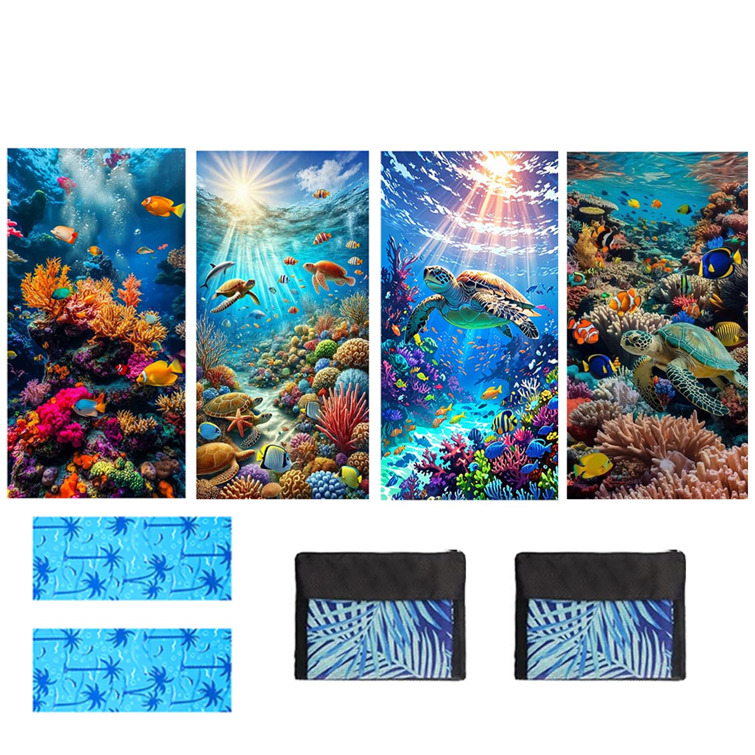 Lot de 4 serviettes de plage en microfibre à séchage rapide, légères, anti-sable, extra larges, fines pour adultes, femmes, accessoires de bain, tapis de bain, incontournables pour les vacances