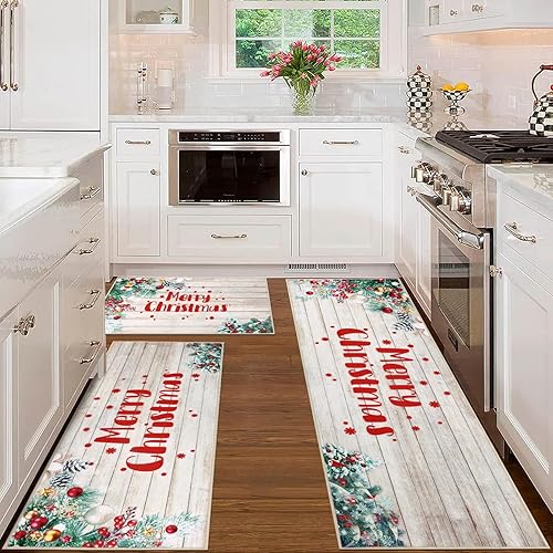 Miniatura 6 de Pauwer Juego de 3 alfombras de cocina de Navidad, antideslizantes, alfombras y tapetes de cocina lavables, tapetes de cocina para cocina,