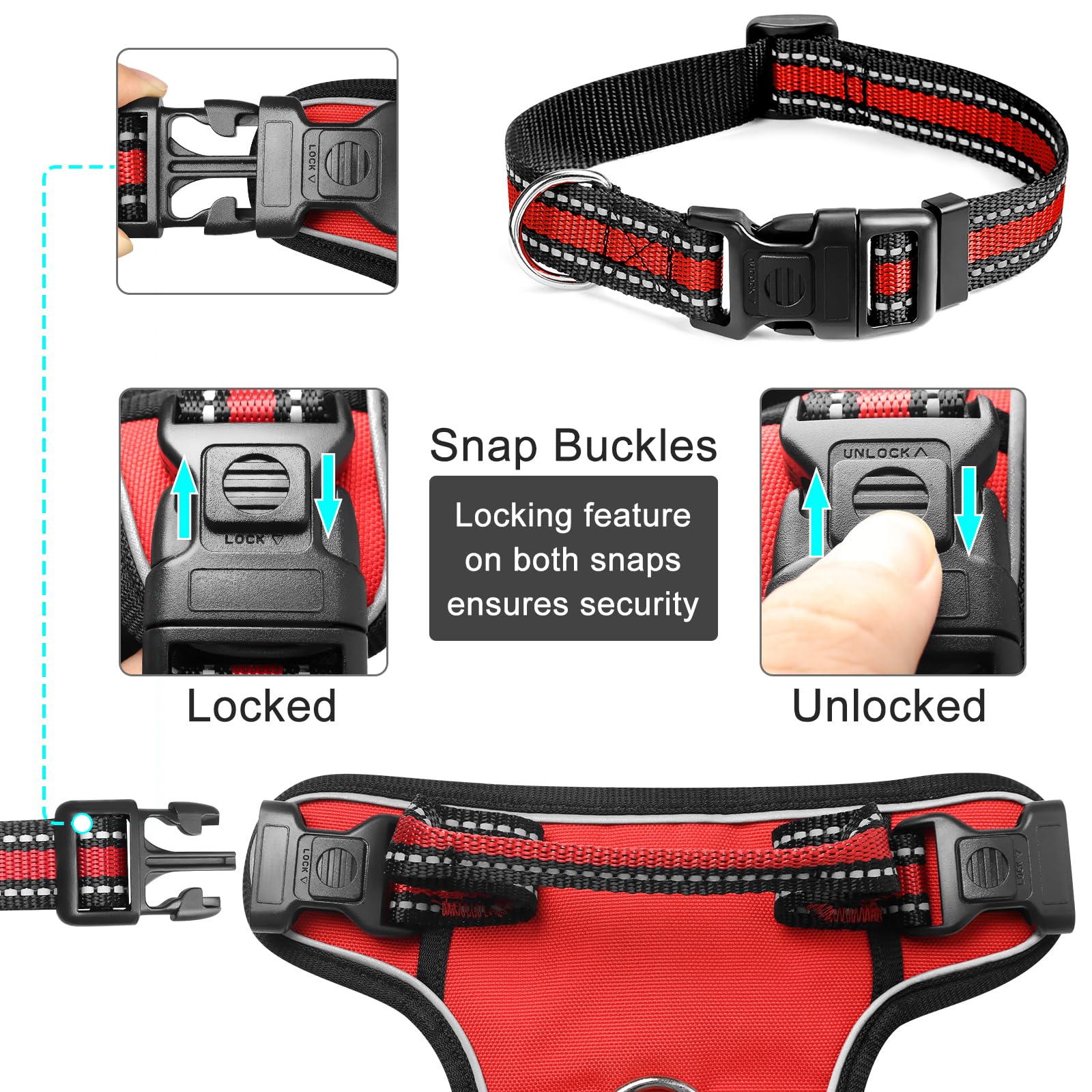WINSEE Arnés para perro sin tirones, arnés para mascotas con collar para perro, chaleco Oxford reflectante ajustable para exteriores, clips de correa delantera/trasera para perros pequeños, medianos,