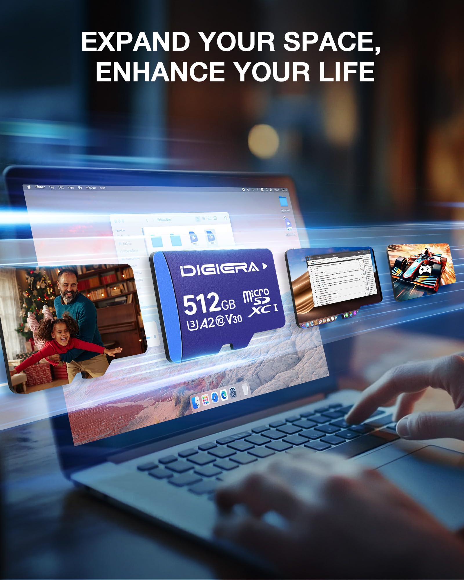 DIGIERA Karta pamięci 512 GB LT100 microSDXC UHS-I z adapterem - do 170 MB/s, C10, U3, V30, 4K, A2, karta micro SD do smartfonów, tabletów, aparatów, konsol do gier i dronów (1 opakowanie)