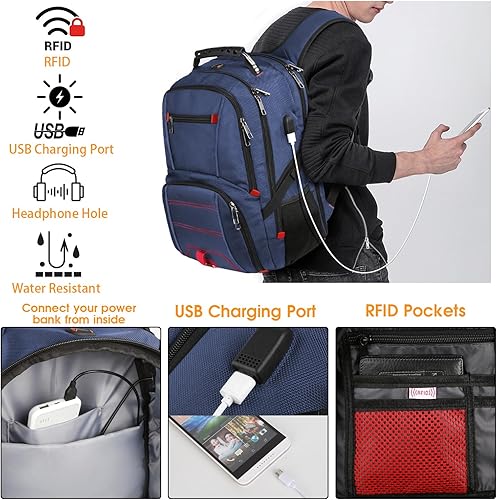 Miniatura 4 de LTINVECK Mochila extra grande de viaje para laptop de 50 L, bolsa de computadora con puerto de carga USB, compatible con la TSA, duradera y
