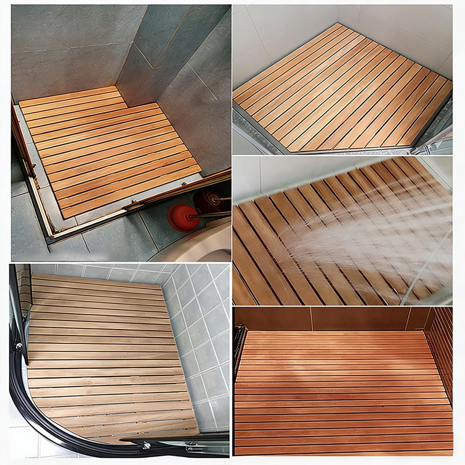 Tappetino da bagno in legno di teak antiscivolo, Pedana per Doccia Design con Maniglia,con Piedini Antiscivolo, ideale per doccia, sauna e piscina(30x60cm/11.8 * 23.6in)