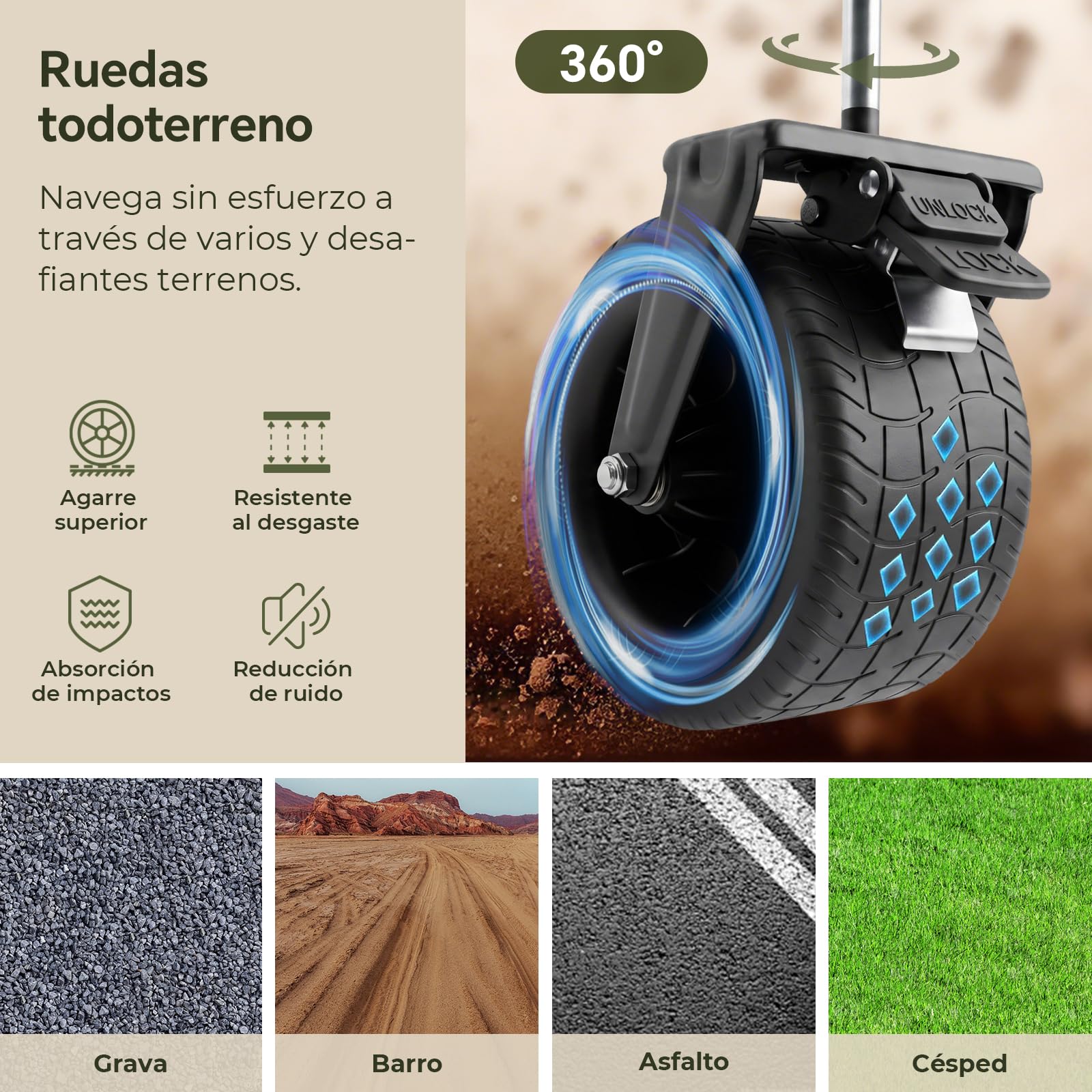Carrito Plegable 200L 160kg, Carro Playa Ruedas Grandes 84x48x100cm, Carrito de Jardín Equipada con Ruedas Todoterreno Giratorias de 360°, Ideal para Acampadas, Compra, Perros, el Jardín y Playa