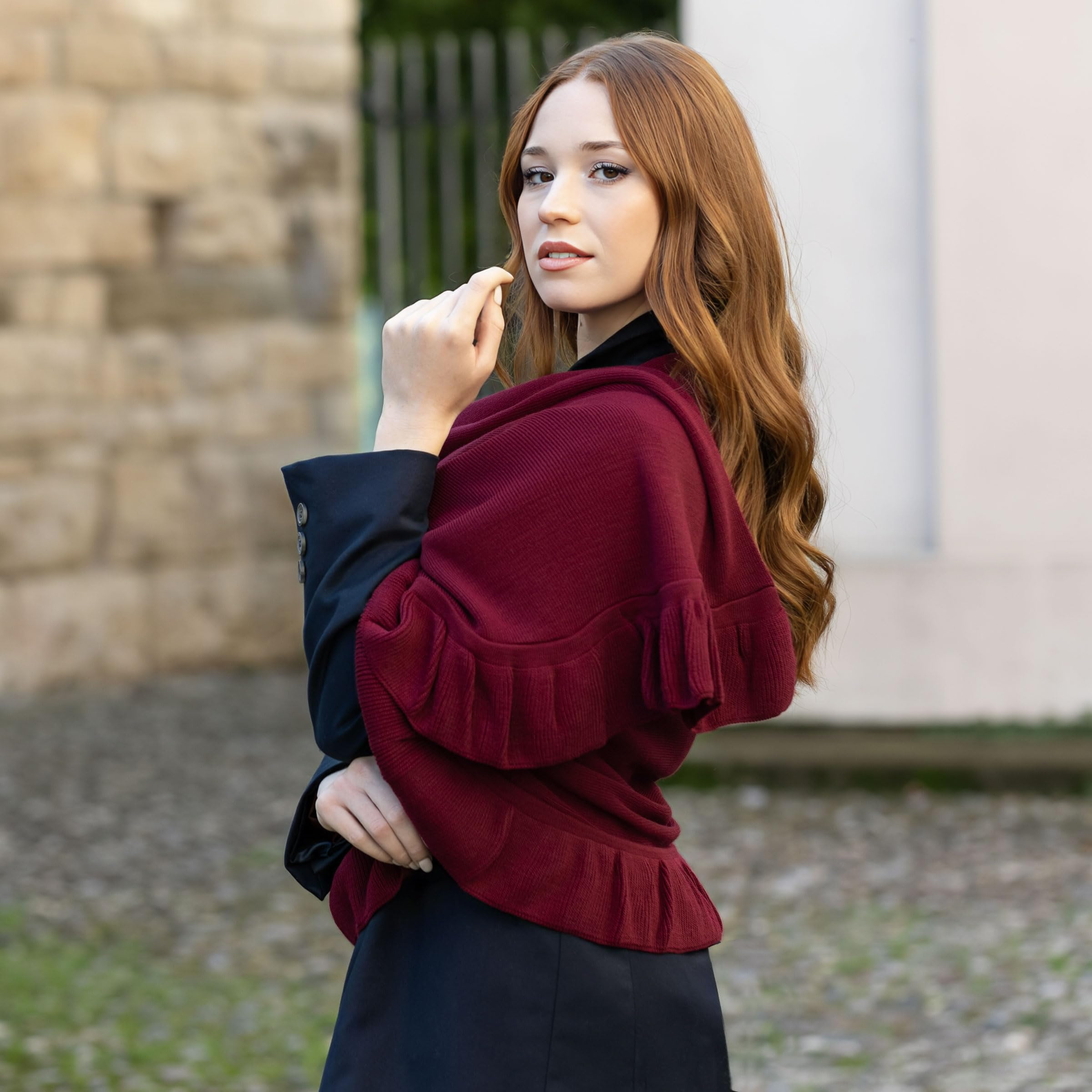 Stola Elegante Donna in Lana, Sciarpa invernale colorato, Scialle Made in Italy, Coprispalle per inverno, Mantella calda