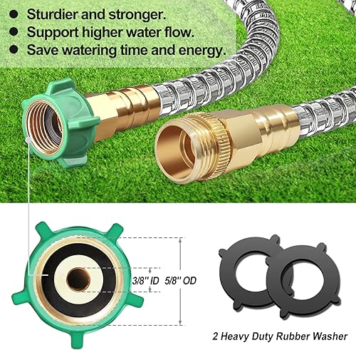 Miniatura 3 de Manguera de jardín de metal de acero de 100 pies  Manguera de agua de metal de acero inoxidable 304 resistente y ligera con boquilla de latón,