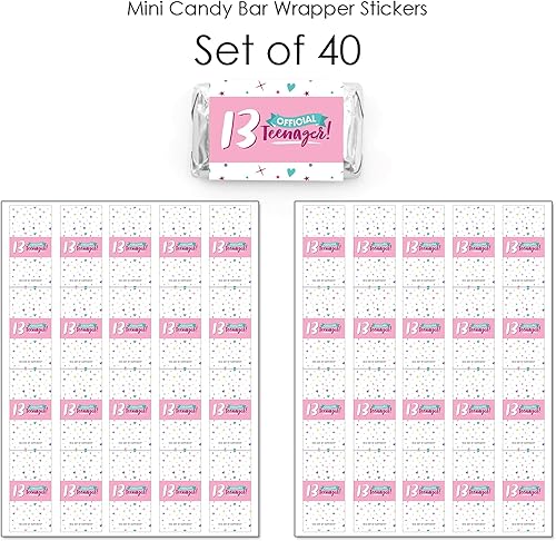 Miniatura 5 de Big Dot of Happiness Pegatinas para envolver mini barras de caramelo para niña de 13 años, regalos pequeños oficiales para fiestas de cumpleaños de