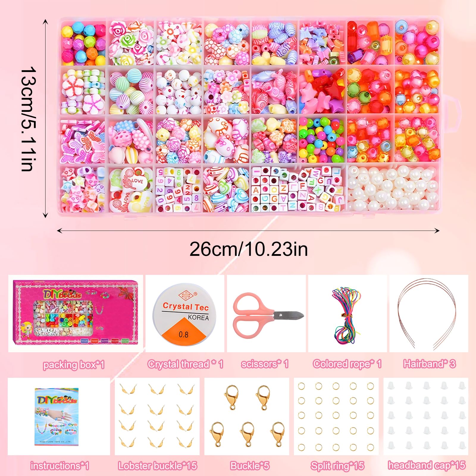 PITMT Kit Perles Bracelet Enfant 350+ PCS - Coffret Création Bijoux Fille 6-12 Ans Avec Accessoires