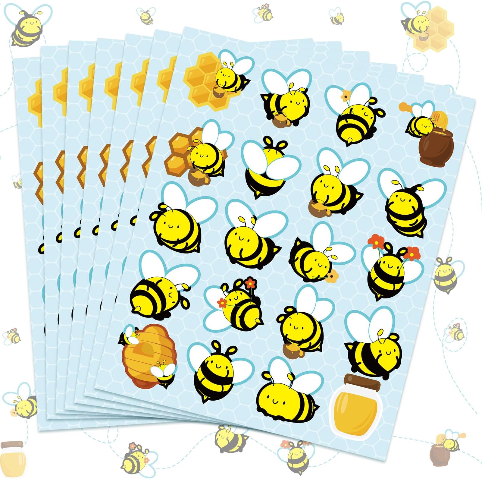 Containlol 500 Pcs Waterproof Bee Stickers 25 Sheets 20 Styles Cartoon Self-Adhesive Honey Bee Stickers for Kids Classroom School Reward Chart DIY Crafts Scrapbooking Party Favors