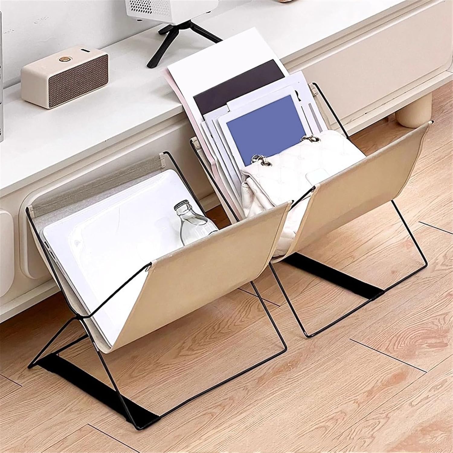 Record Holder Foldable Portable Vinyl Record Storage Rack Oxford Cloth CD Albums Holder with Metal Stand Record Display Rack