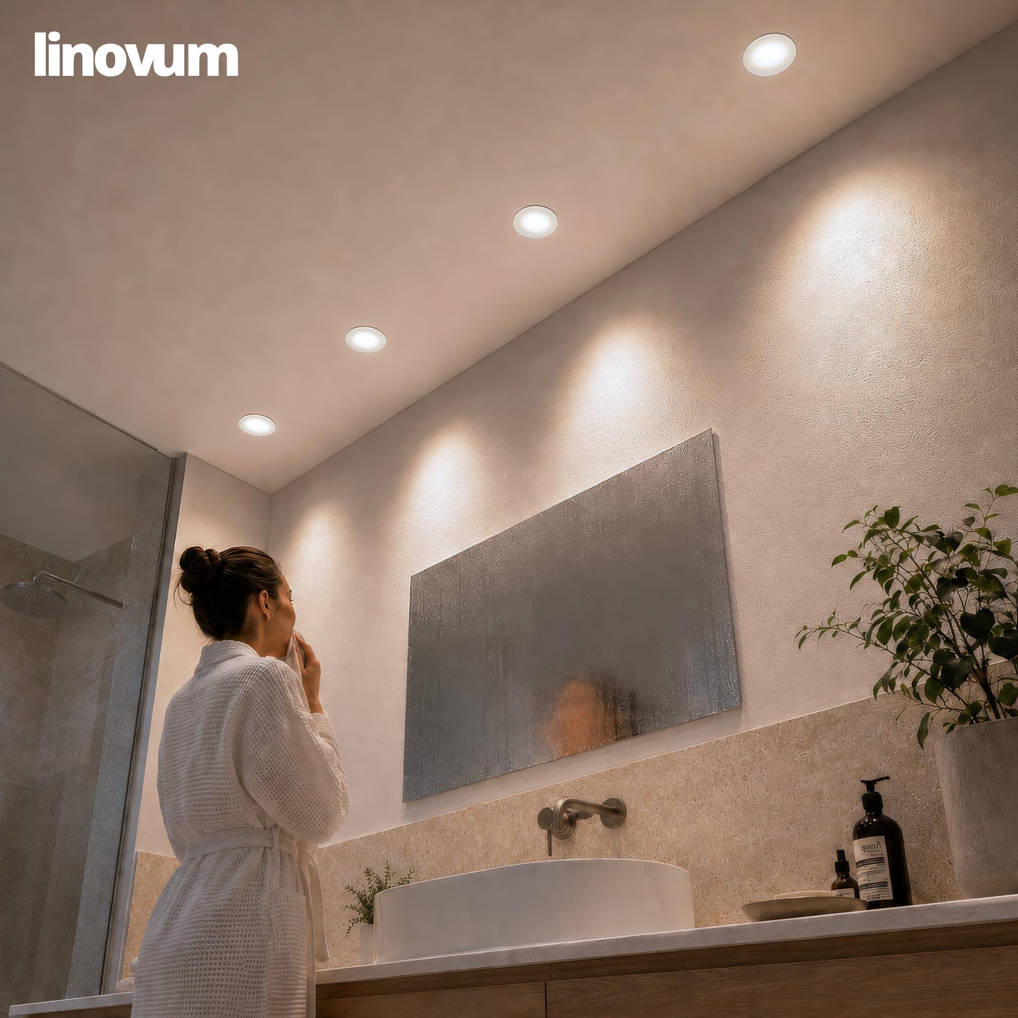 linovum 10x WEEVO LED Einbauspot IP44 230V - LumiFLEX 6W 3 Lichtfarben dimmbar - flacher Deckenstrahler für Bad und geschützte Außenbereiche