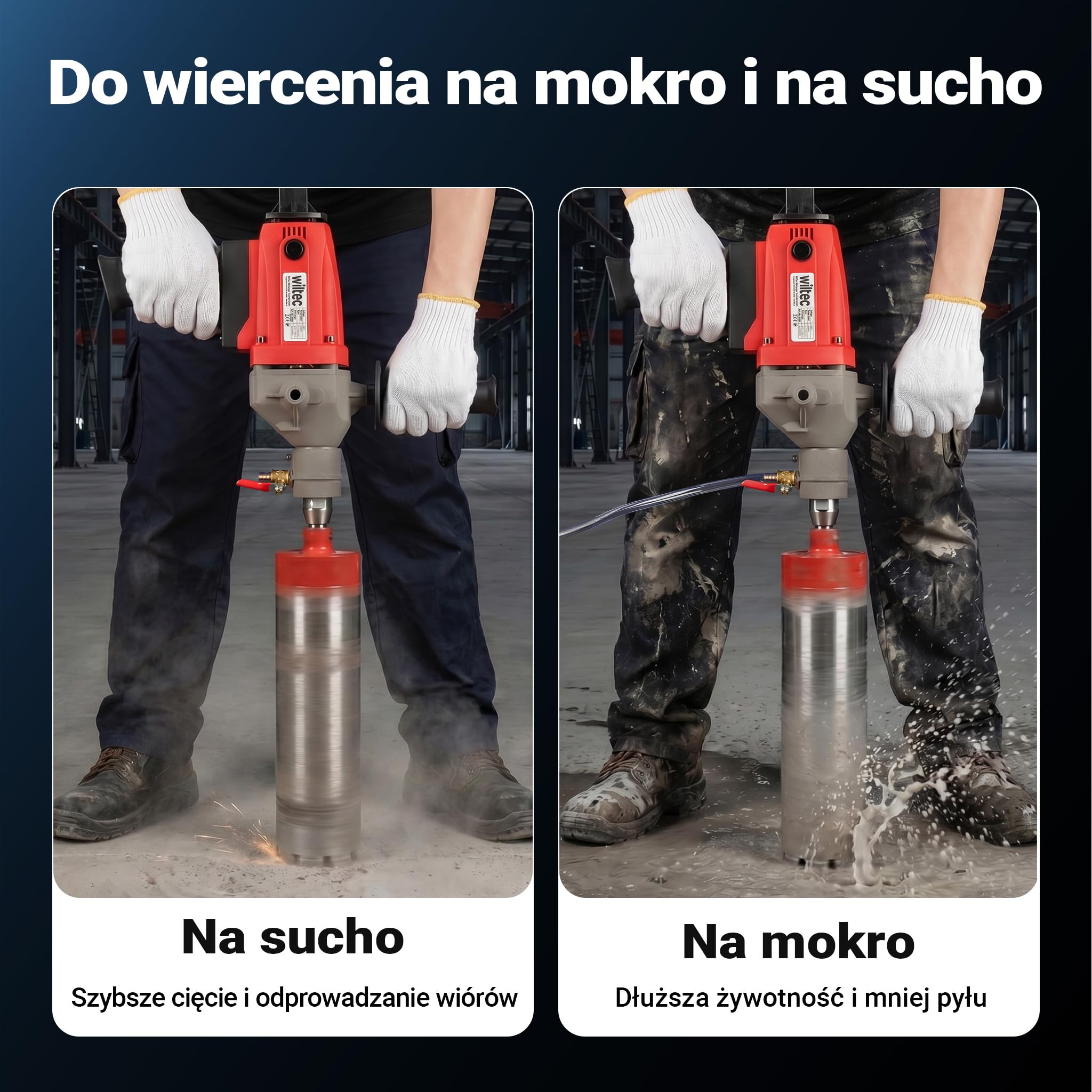 Wiltec Wiertarka rdzeniowa do 110 mm Wiertarka rdzeniowa na mokro 2080 W 1700 obr./min z walizką transportową i akcesoriami