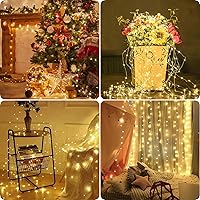 Vista 127 de Paquete de 2 guirnaldas de luces LED, funcionan con pilas, 5 m, 50 luces intermitentes, temporizador, impermeables, para habitaciones, bodas