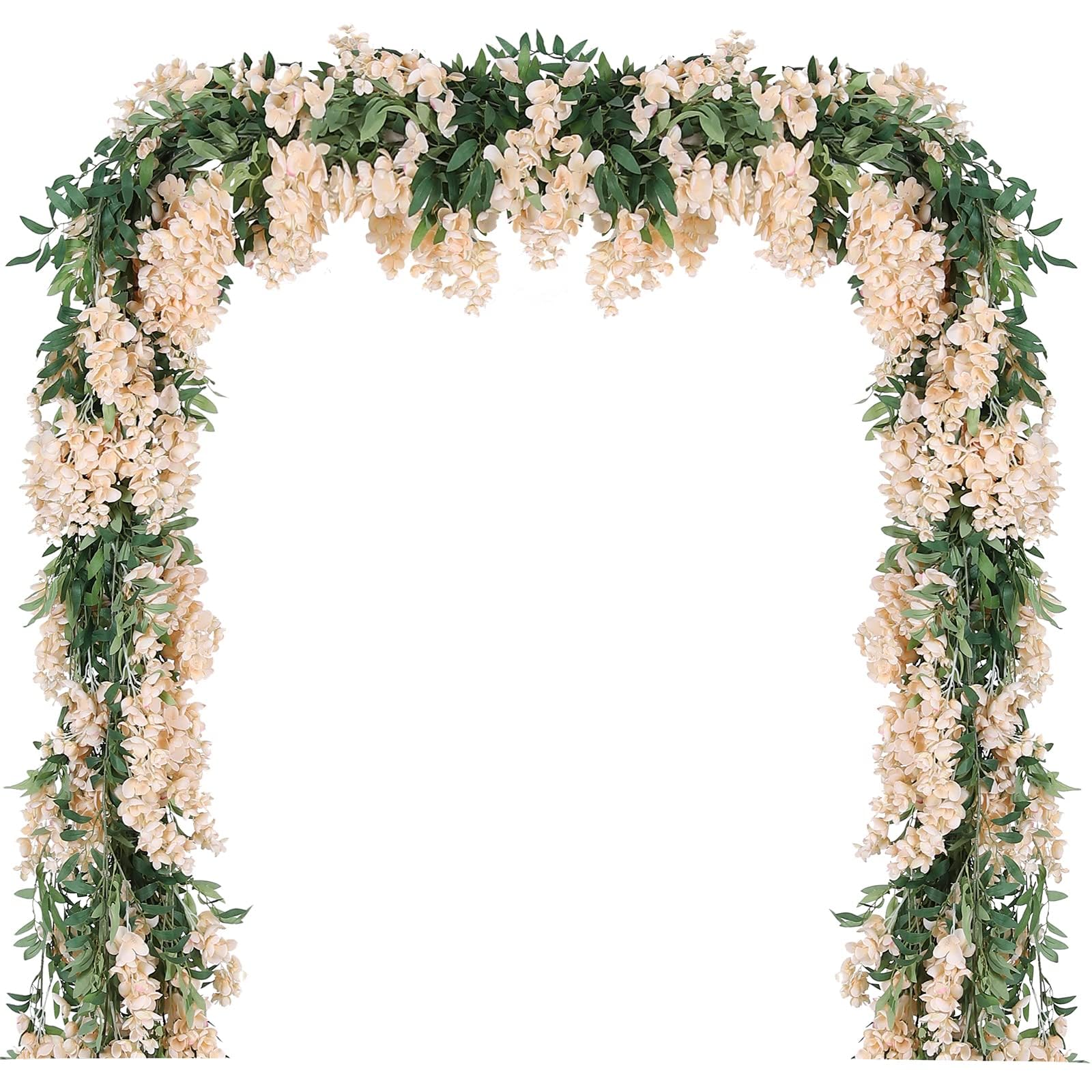 Duovlo 4 Stück 1,8 m/Stück Kunstseide Glyzinie Girlande hängende Blumenrebe für Zuhause Outdoor Garten Zeremonie Hochzeit Bogen Blumendekoration (Champagner)