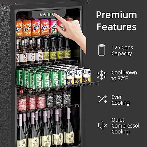Miniatura 2 de Erivess Refrigerador compacto de bebidas, refrigerador de 126 latas3.2 pies cúbicos con puerta de vidrio para refrescos, dispensador de bebidas