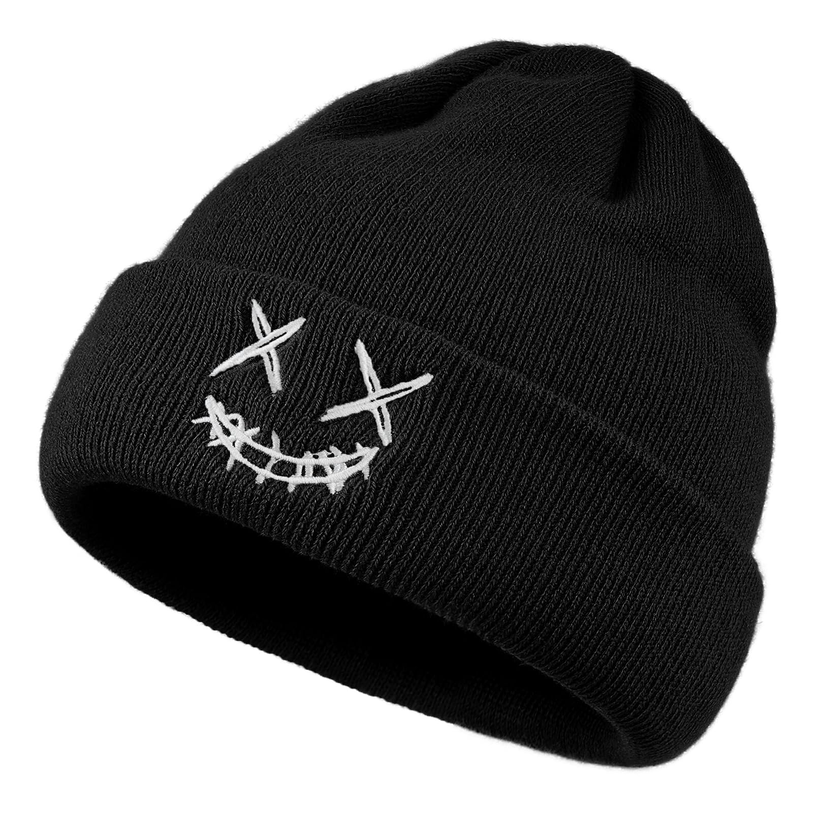 Croogo Beanie Hats for Men Gothic Warm Winter Hat Devil Smile Knit Cap | Unisex Y2K Gothic Style,Good Elasticity,Soft&Comfortable,Funny Embroidery,Streetwear,Hip-hop,Skateboarding,Performance
