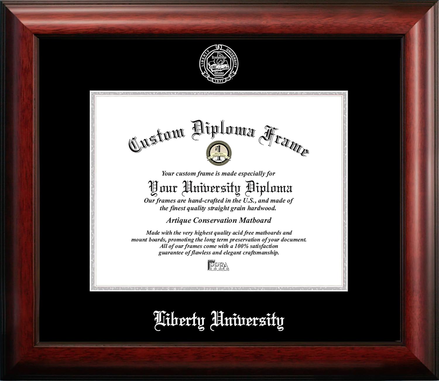NCAA Liberty Flames Unisex Silver Embossed Diploma Frame Liberty University 11W x 8.5H Silver Embossed Diploma Frame, Brown, One Size