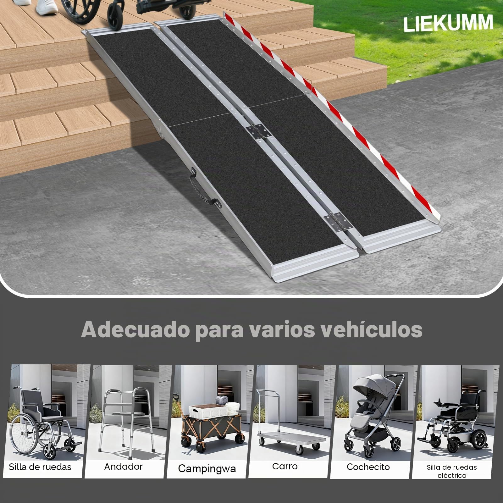 LIEKUMM Rampas para Silla de Ruedas 182,5 cm, Capacidad de Carga 300 kg Aluminio Rampa Antideslizante, Rampa Silla de Ruedas Portátil para Escalera, Escalon, Umbral, Menaje del Hogar