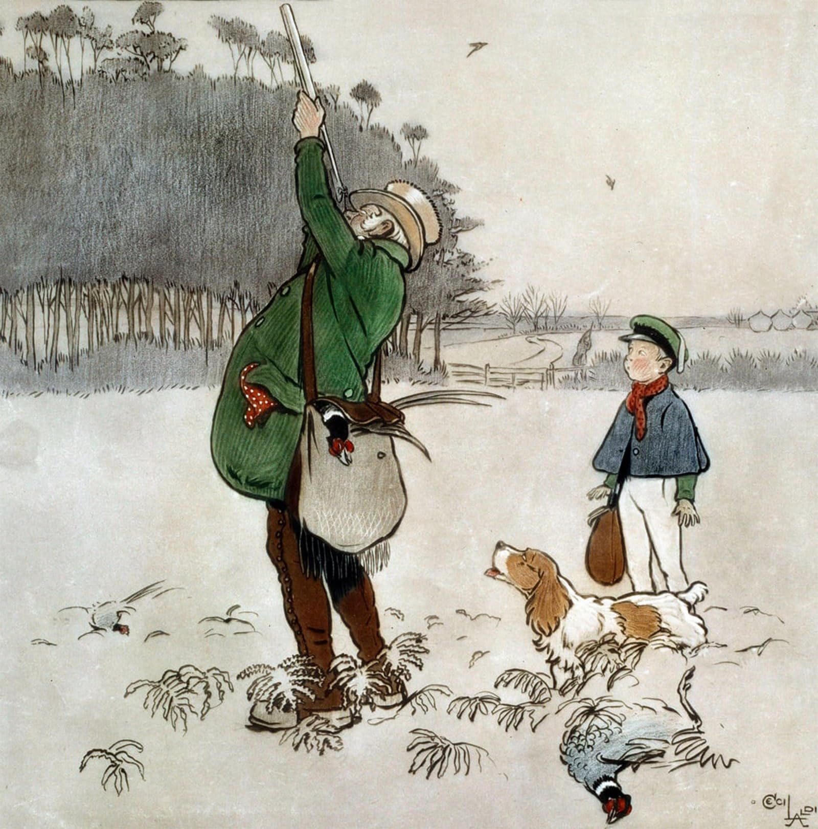 SERENDIPITP Vintage Wall Art Canvas Nordic Poster Canvas Print Picture the Fighter Shooting Ducks by Cecil Charles Windsor Aldin Wall Art Poster for Home Decor 60x90cm