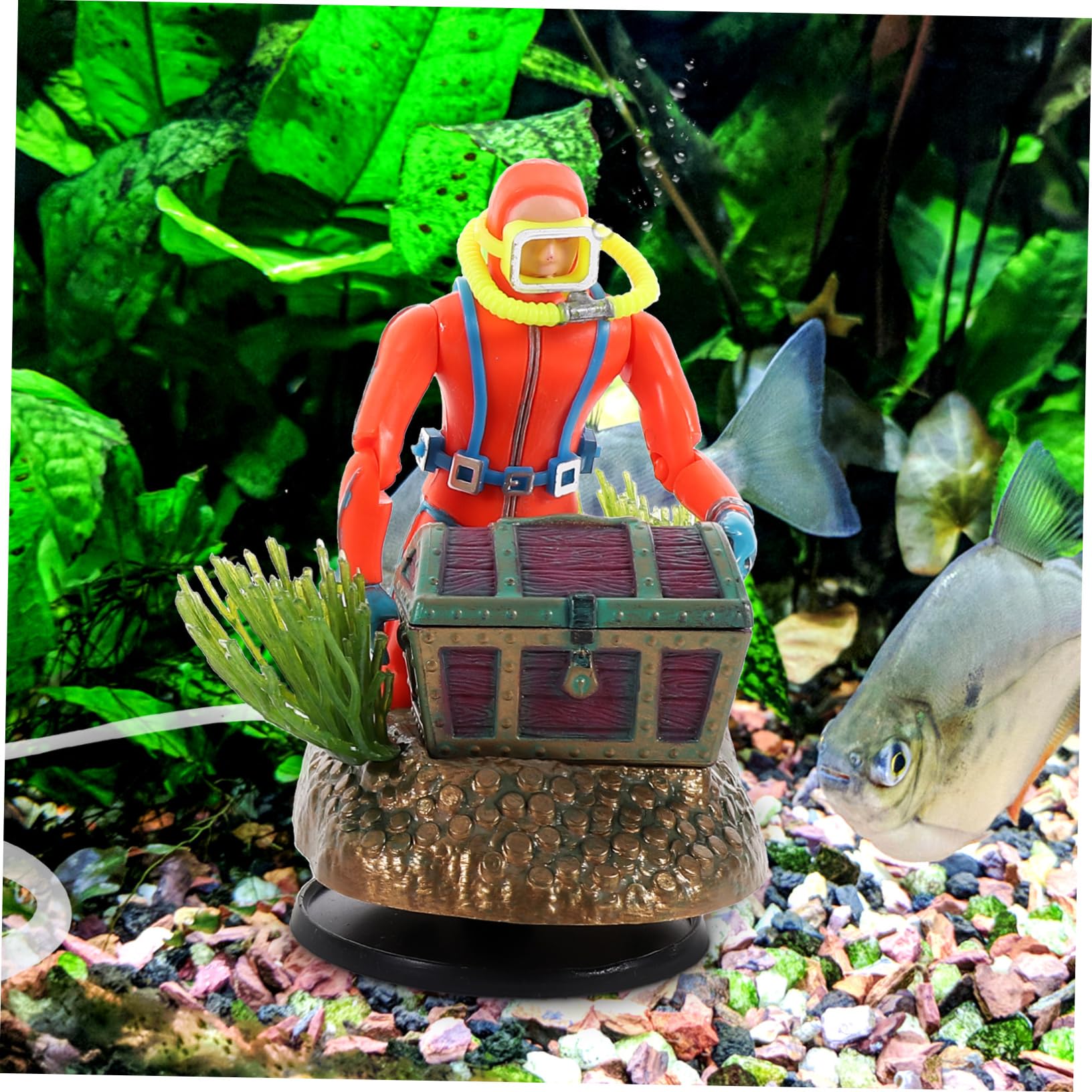 Mobestech Lot De 2 Décorations Pneumatiques pour Chasse Trésor Figurines De Plongeur Miniatures pour Aquarium Décoration LED en Plastique Couleur Aléatoire
