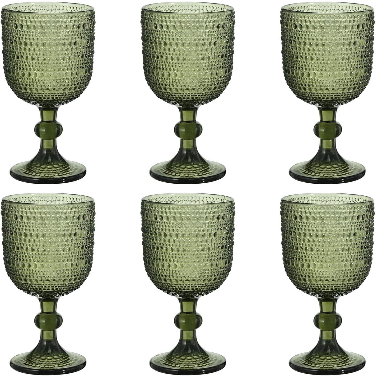 Glasses Drinking Wine Water Goblets Green Glassware set of 6 Vintage Stem Glasses Stemware 12 Ounces for Wedding Party Bar Twill Pattern Striped 350 ml