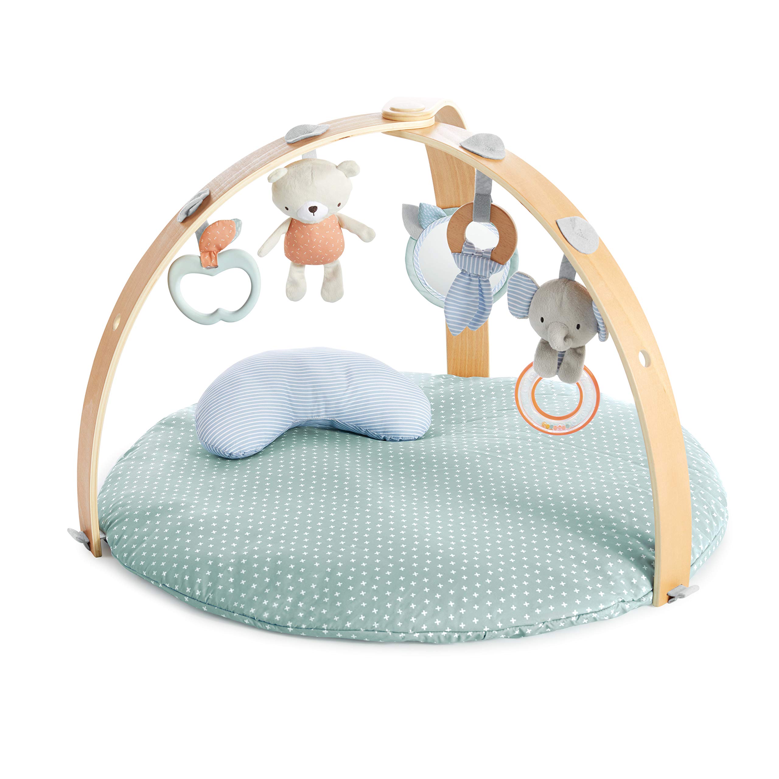 IngenuityCozy Spot Reversible Duvet Activity Gym & Play Mat with Wooden Toy bar - Loamy, Newborn and up