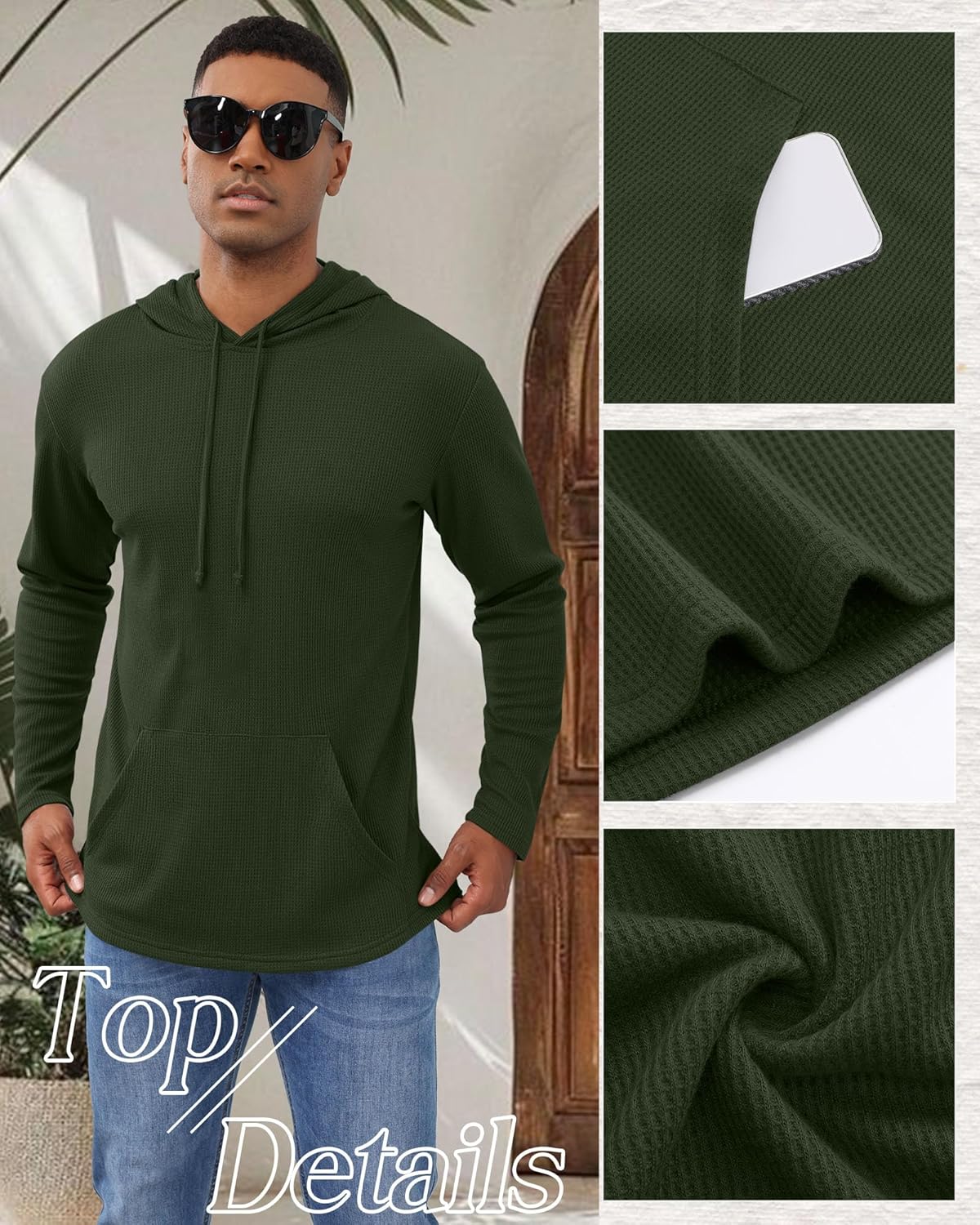 Men's Big and Tall Hoodies Sweatshirts Long Sleeve Waffle Knit Casual Pullover Drawstring Shirts with Pocket - Image 5