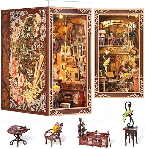 Miniatura 148 de Kit de rincón de libros en miniatura, rompecabezas de madera 3D con luz LED para decoración de estantería (más allá de la biblioteca)