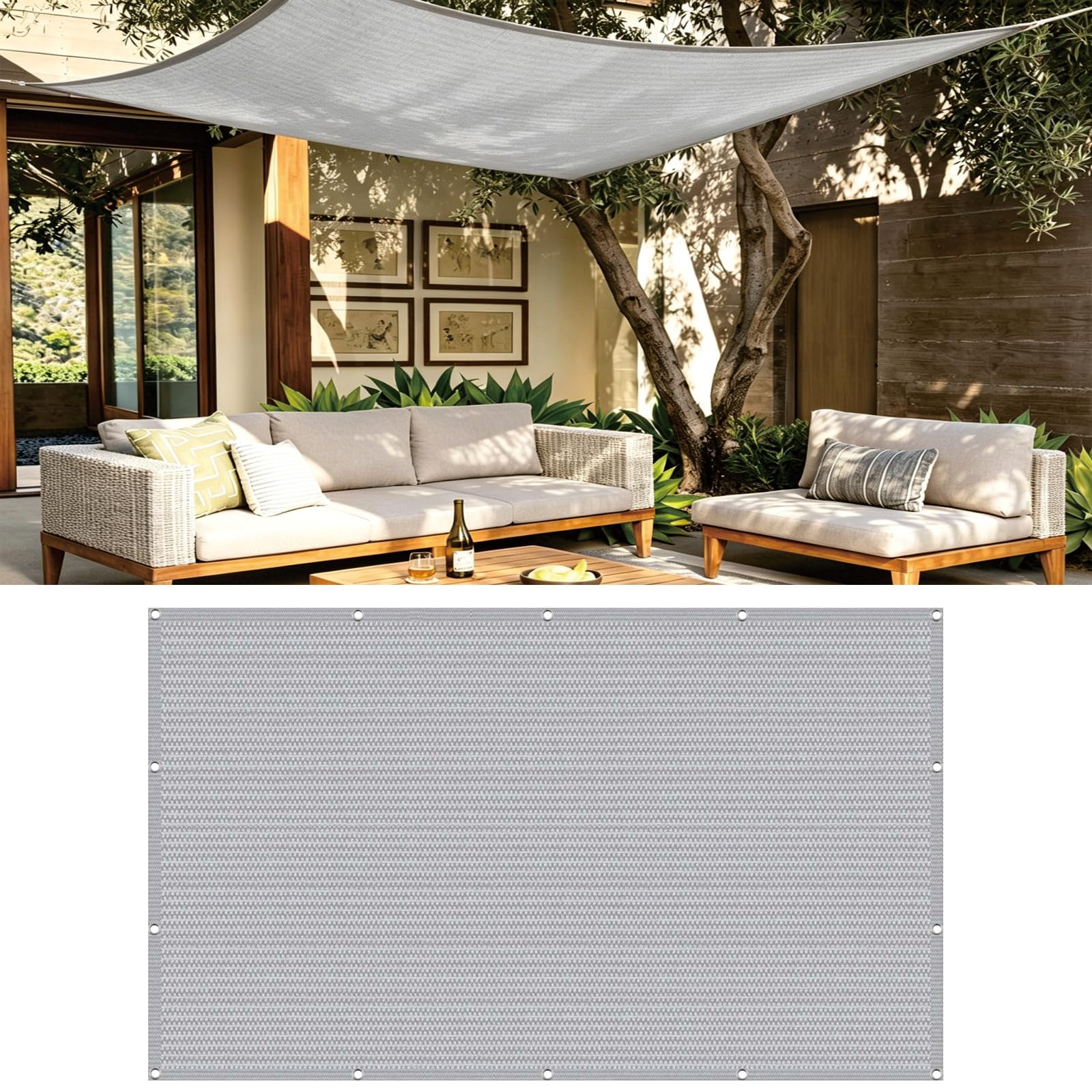 Voiles d'ombrage 190x805 cm en HDPE gris clair pour la protection du balcon