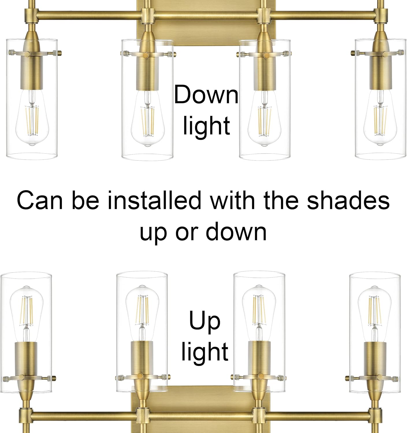 Linea di Liara Effimero Modern Farmhouse Bathroom Vanity Lights Fixtures 4 Lights Over Mirror Gold Vanity Lights for Bathroom Light Fixtures Industrial Lighting Clear Glass Covers, UL Listed