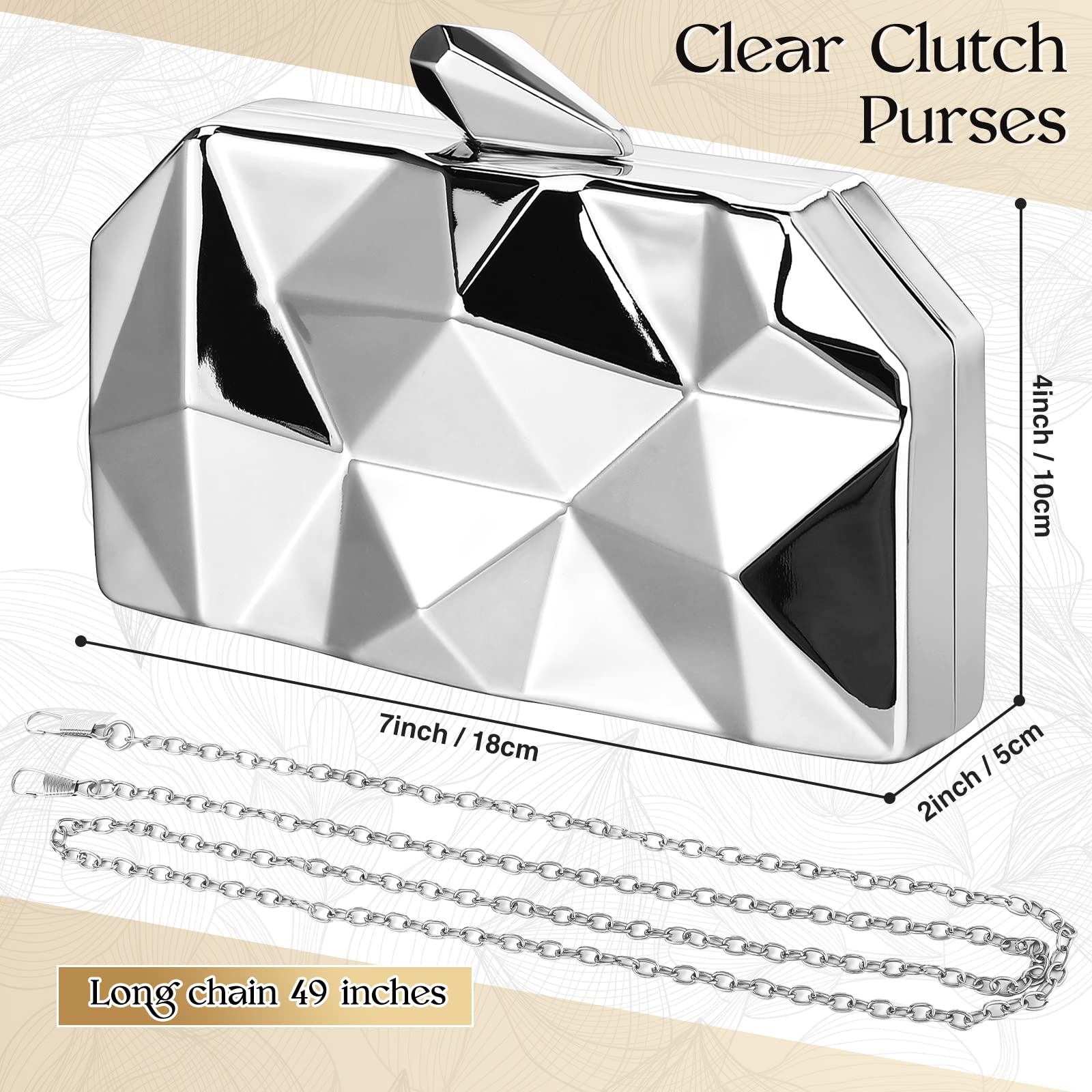 5 Pcs Clutch Purse for Women Evening Prom Purses Metallic Handbag for Valentines Wedding Banquet Retro Jewelry Set: Silver