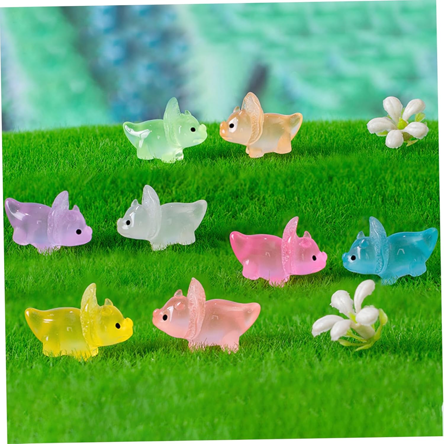 48 PCS Mini Dinosaurs Glow in The Dark Mini Dinosaur Figures Vivid Color Tiny Dinosaurs Waterproof Small Dinosaur Figures Garden Moss Landscape Craft for Home Decor, Décor de pelouse