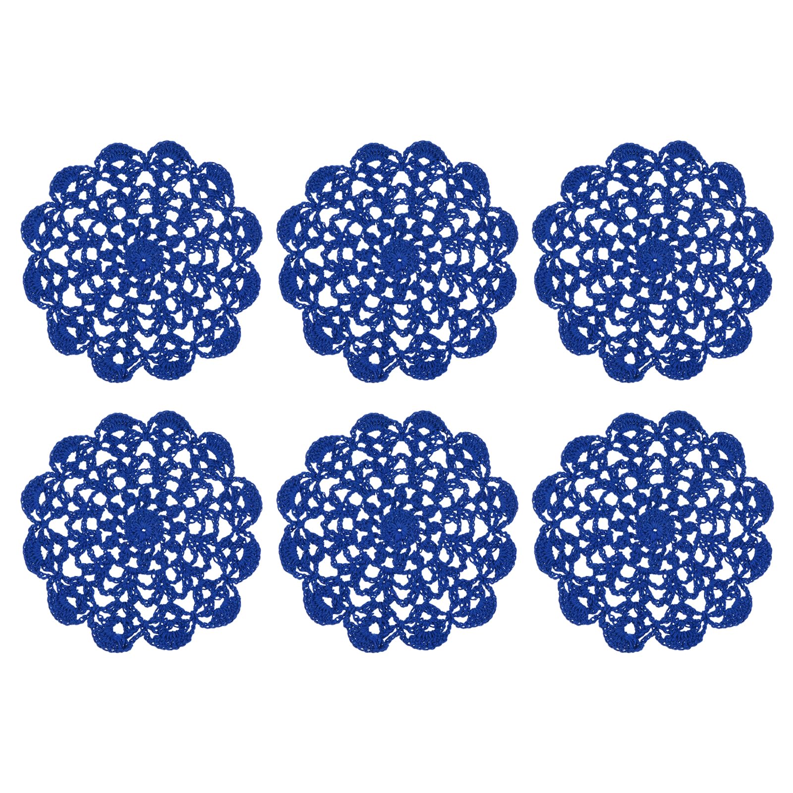 sourcing map 6Pcs Crocheted Cotton Doilies, 14cm Lace Doilies for Tables Cloth Lace Placemats Handmade Tray Doilies Round Cups Coasters for Glasses Crafts Kitchen Dining Room, Blue