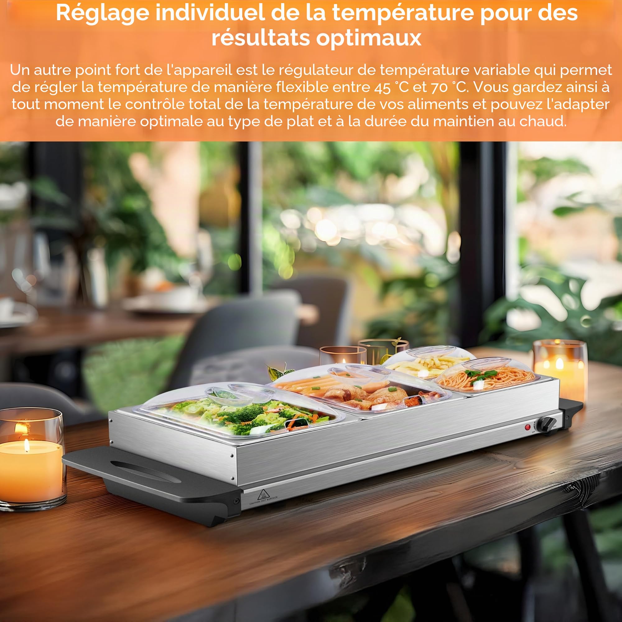 Steinborg Chauffe-plat - 300 W - 4 récipients - Chauffe-plats - Pour buffet et restauration