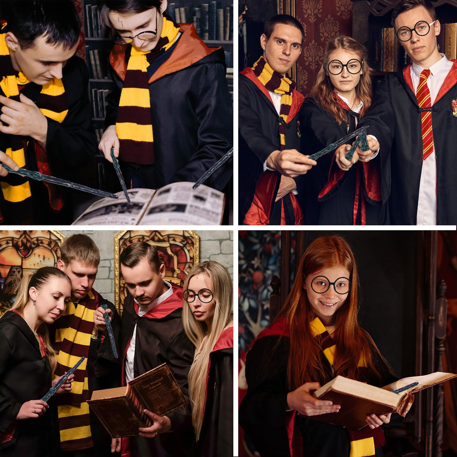Kitimi Magic Robe, Umhang,4PCS Zauberer Cosplay Kostüm für Erwachsene,with Cape,Magic Wand,Glasses,Scarf,Tie,Halloween Wizard Costume for Cosplay,Carnival,Fancy Dress