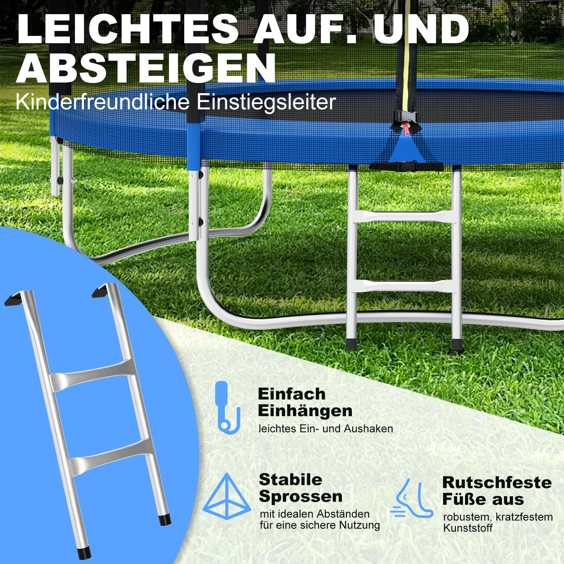 Trampolín de 183/244/305/366 cm de diámetro con red de seguridad, trampolín con combinación de escalera, resistente a los rayos UV, impermeable, para niños y familias