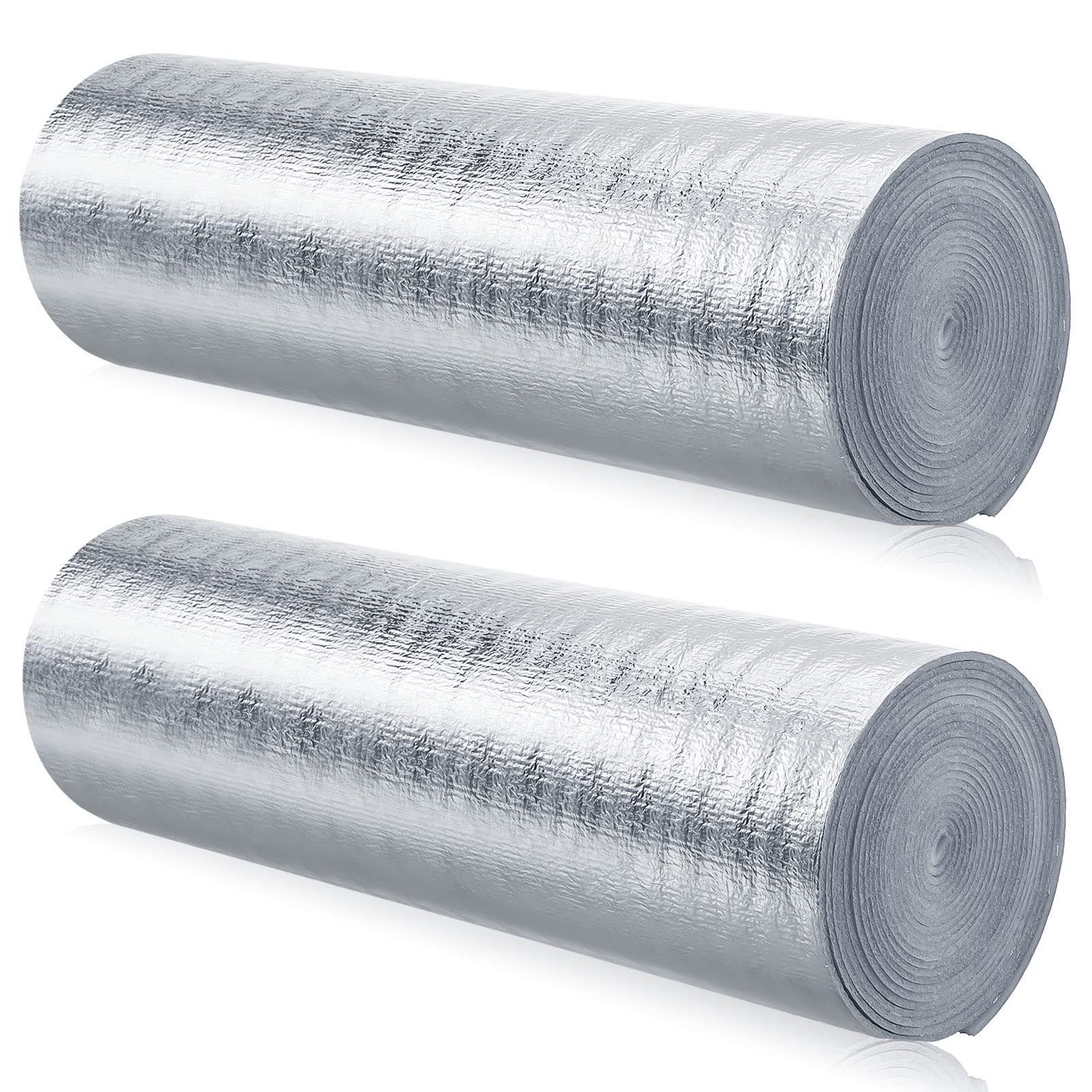 2 Roll 48" x 10' Reflective Insulation Roll Foam Core Radiant Barrier Garage Door Foam Insulation Panels Window Insulation for Window Attic Greenhouse Car Multiple DIY Applications, Silver