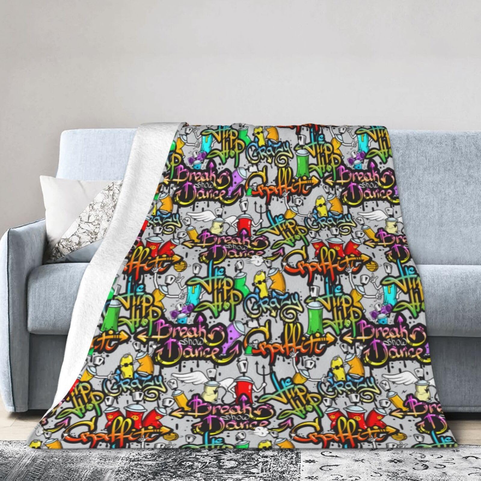 Noble Ren Street Energetic Hip-Hop Graffiti Ultra-Soft Micro Fleece Blanket Winter Warm Soft Lannel Fleece Throw Blanket For Couch Sofa Bed 40"X30"