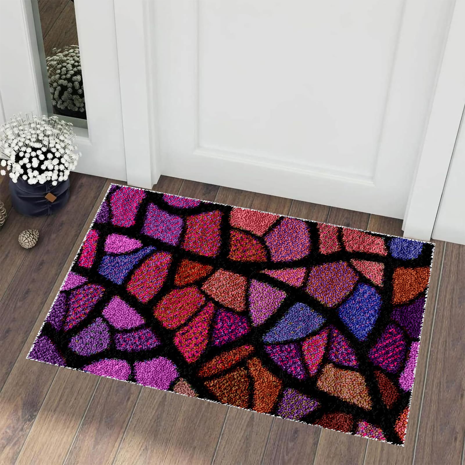 Knüpfteppich Zum Selber Knüpfen Großer, Teppich Knüpfen Set Erwachsene mit Häkelnadel, Farbe Bedruckter Leinwand Knüpfset, Latch Hook Kit Teppich Machen Handwerk Home 69 x 102 cm