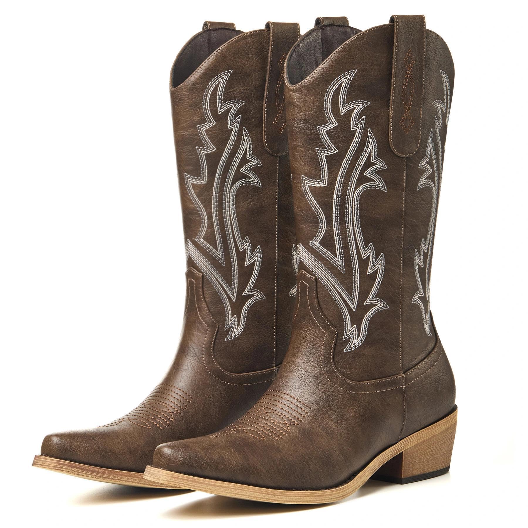 RURUNA Cowboy Boots for Women, Cowgirl Boots with Embroidered and Chunky Heel,Ideal for Daily Wear and Country Fashion