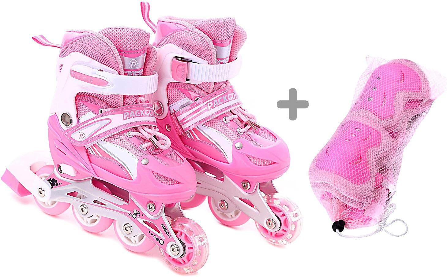 PACKGOUT Girls Inline Skates Adjustable Rollerblades for Kids Girls Illuminating Wheel The Premium Breathable Mesh Roller Skates Double Secure Lock